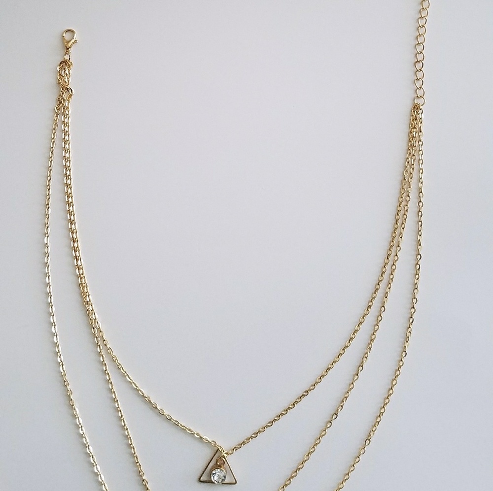 Gold Layered Geometric Pendant Necklace –  V Layering Jewelry - Picture 4 of 6